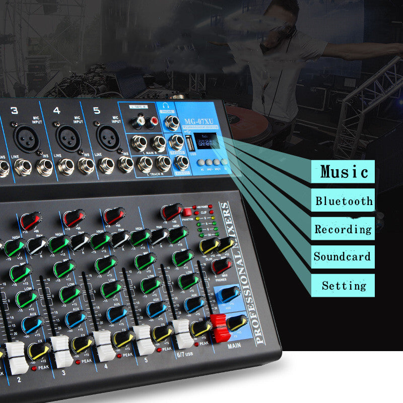 Bluetooth Portable Audio Mixer w/USB DJ Sound Mixing Console 7-Channel