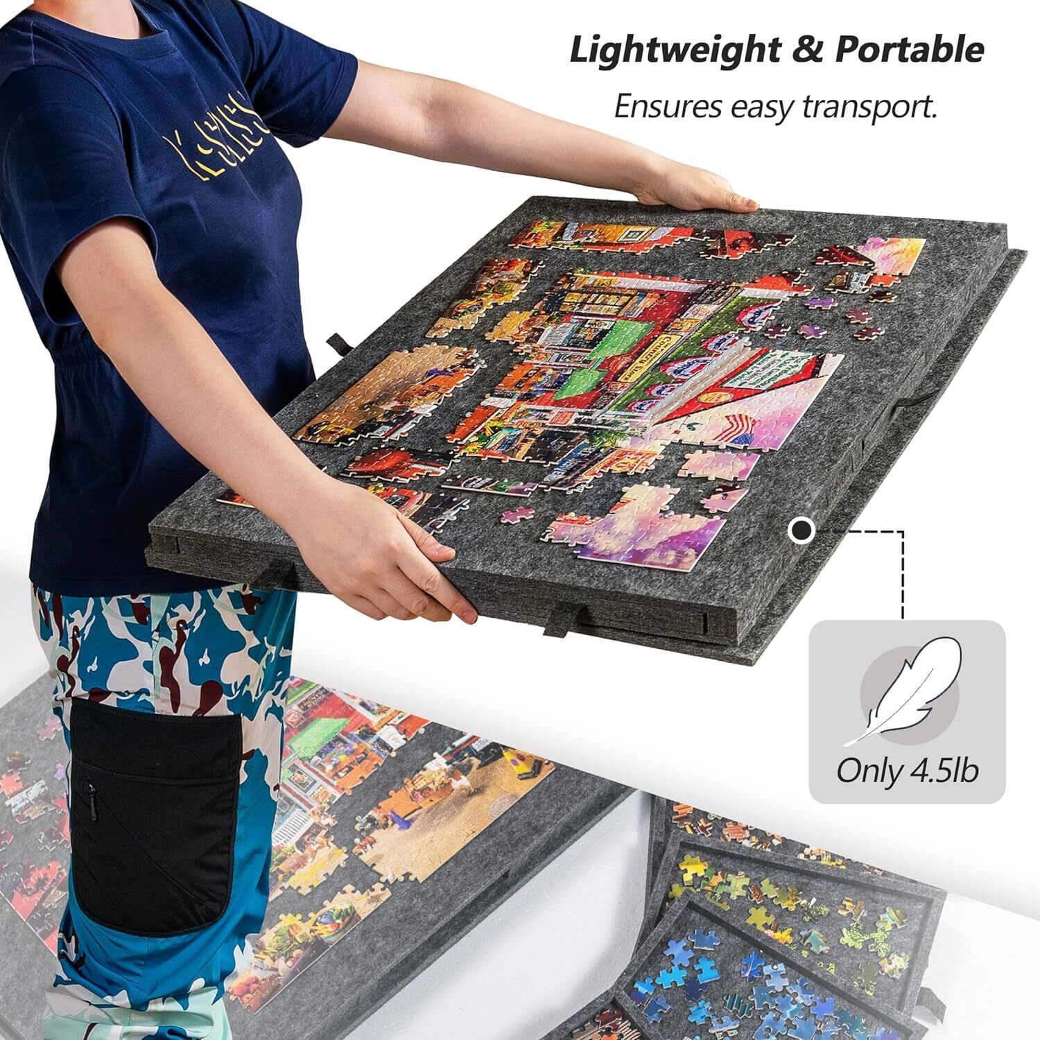 Portable Puzzle Board 1000pcs Felt Jigsaw Puzzle Table with Drawers Covers