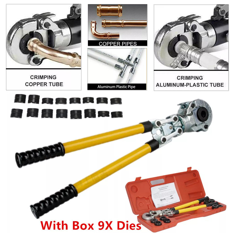Pipe Crimper Plumbing Copper Fittings Crimping Tool w/ 9 Dies TH16-32mm V12-28mm