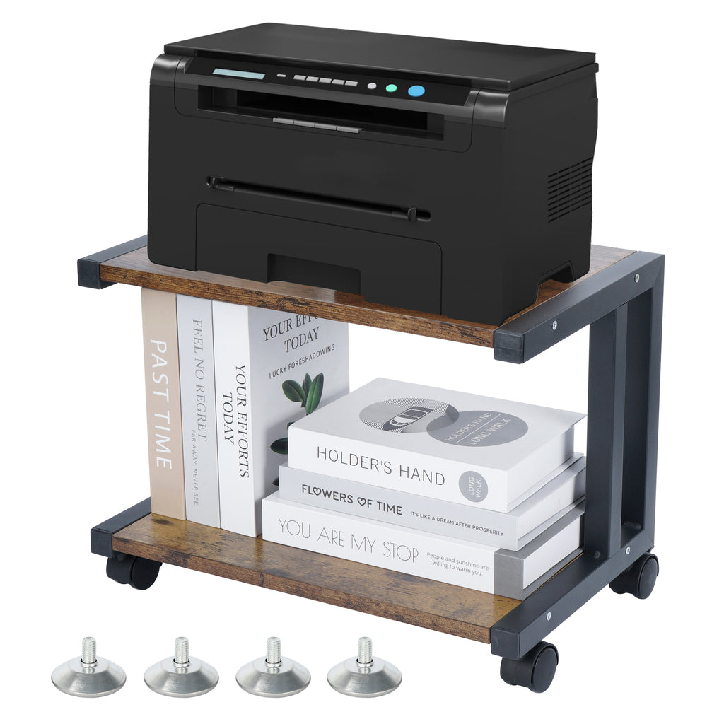 Under Desk Printer Stand 2 Tier Printer Rolling Cart Rack Storage Shelf w/Wheels