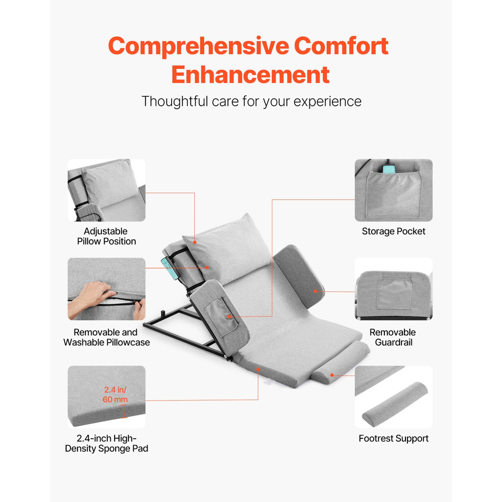 Adjustable Electric Bed Backrest with Guardrail & Pouch, 300lbs Capacity