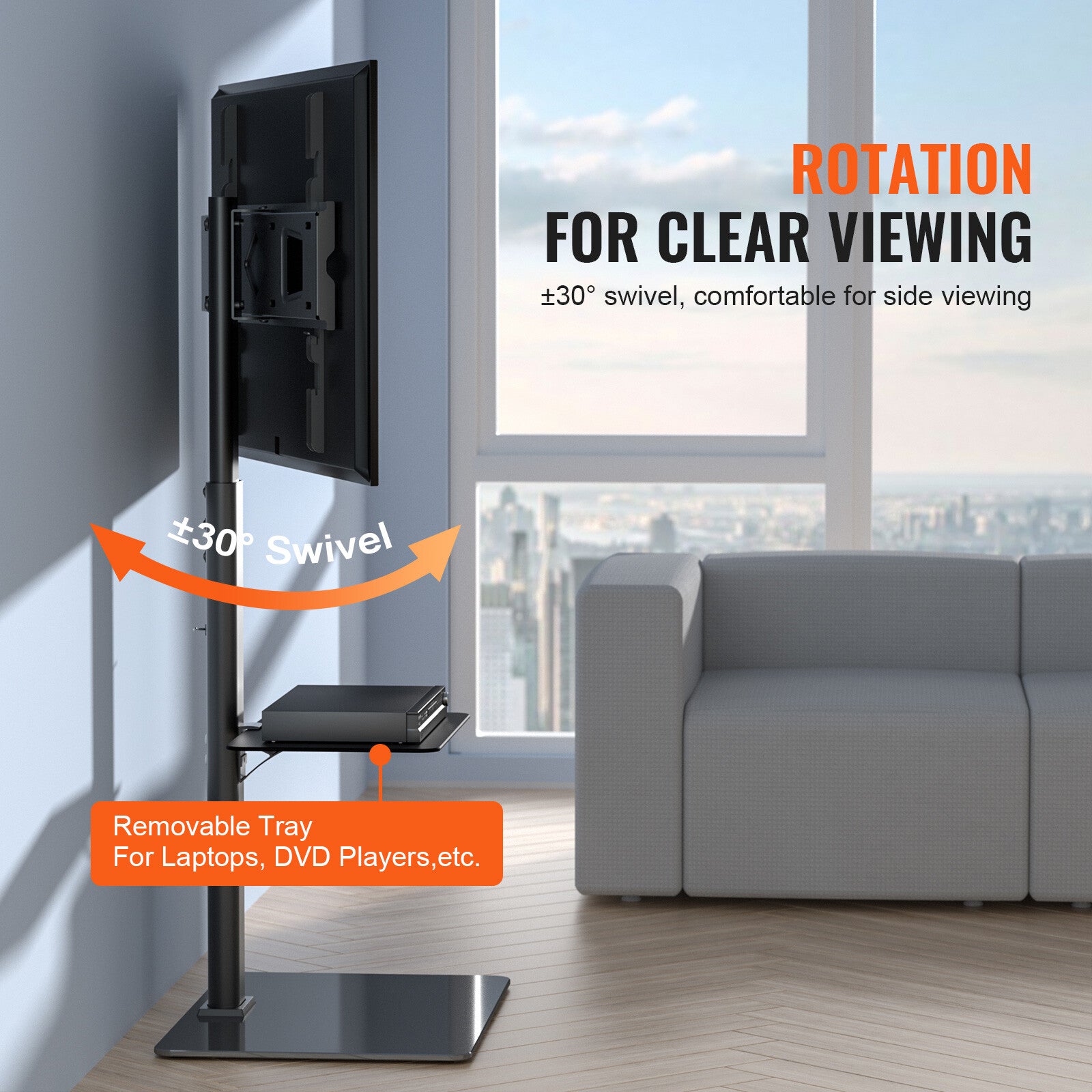 Adjustable Floor TV Stand with Swivel Mount for 32-65 Inch Screens