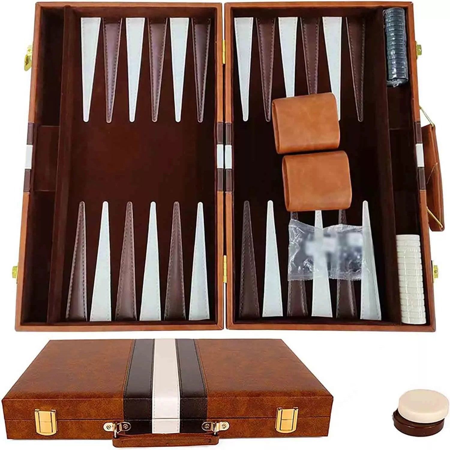 18 inch Premium Leather Backgammon Board Game Set Large Classic Board Game Case