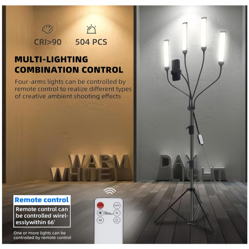 Four-arm LED Light Dimmable Lighting Phone Selfie Tripod Makeup Live Lamp 36W AU