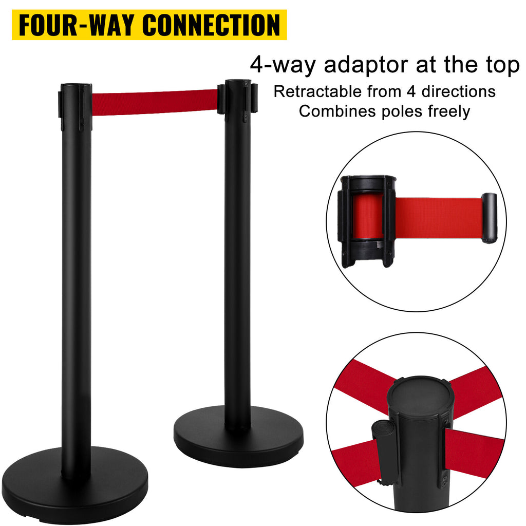 Stainless Steel Crowd Control Barriers with Sign Holder and Retractable Belts - 4 Pack