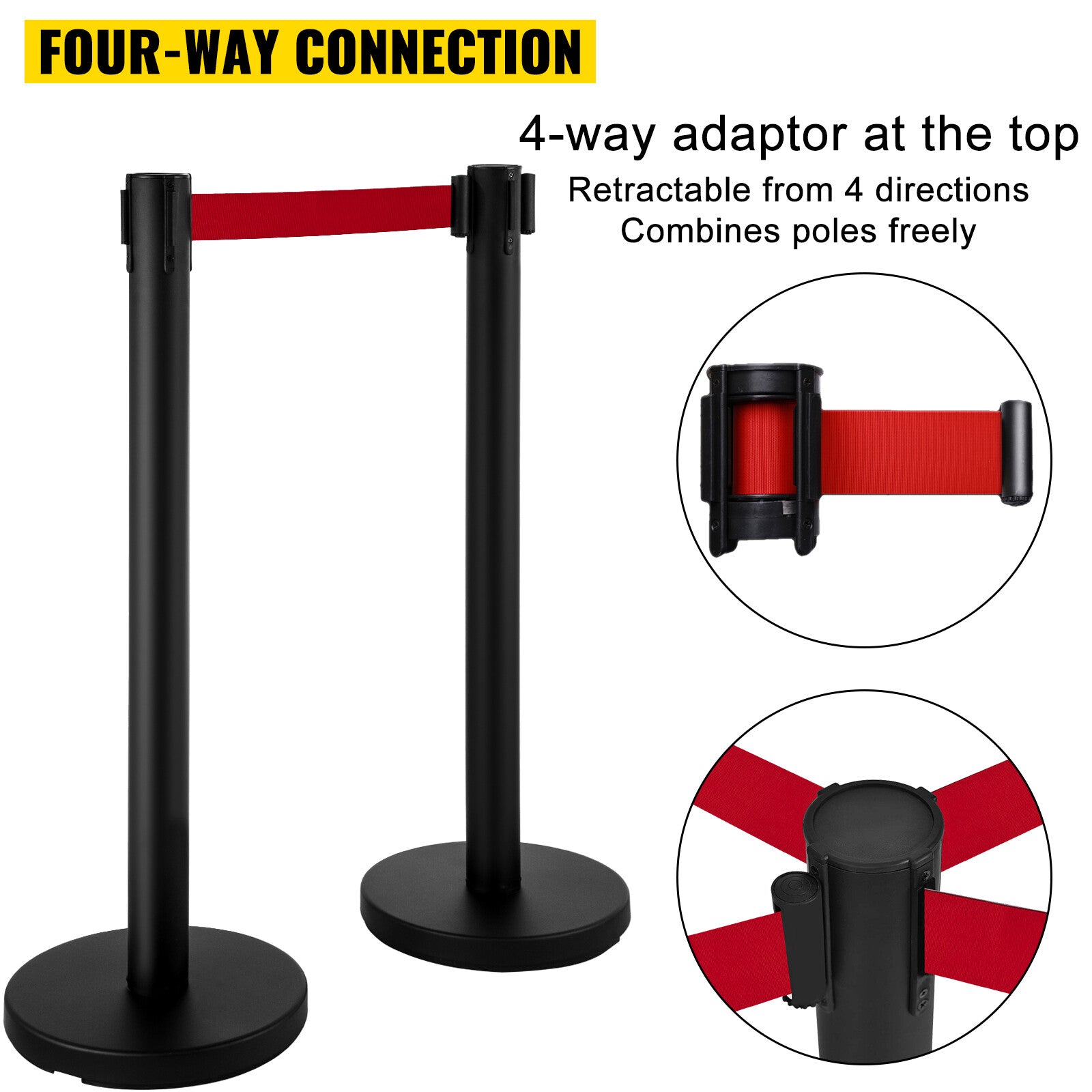 Stainless Steel Crowd Control Barriers with Sign Holder and Retractable Belts - 4 Pack