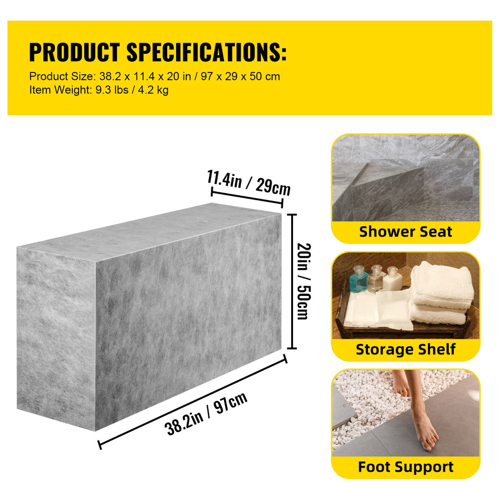 Rectangular Shower Bench, Tile-Ready & Waterproof, 38.2x11.4x20"