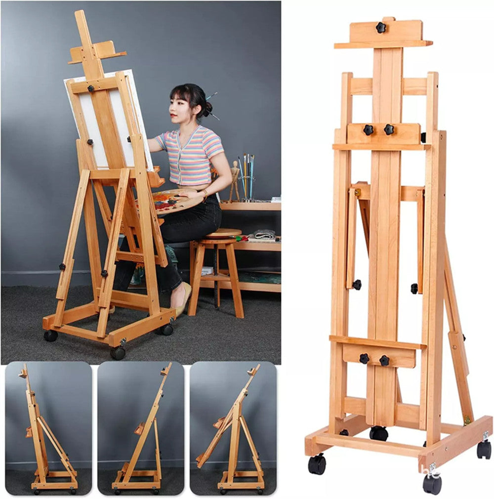 Artist Easel H-Frame Easel Large Studio Heavy-Duty Wood Painting Art Easel Stand