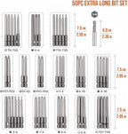 50pcs Screwdriver Bit Set Hex Star Bits Philips Square Spanner Bits w/Case 75mm