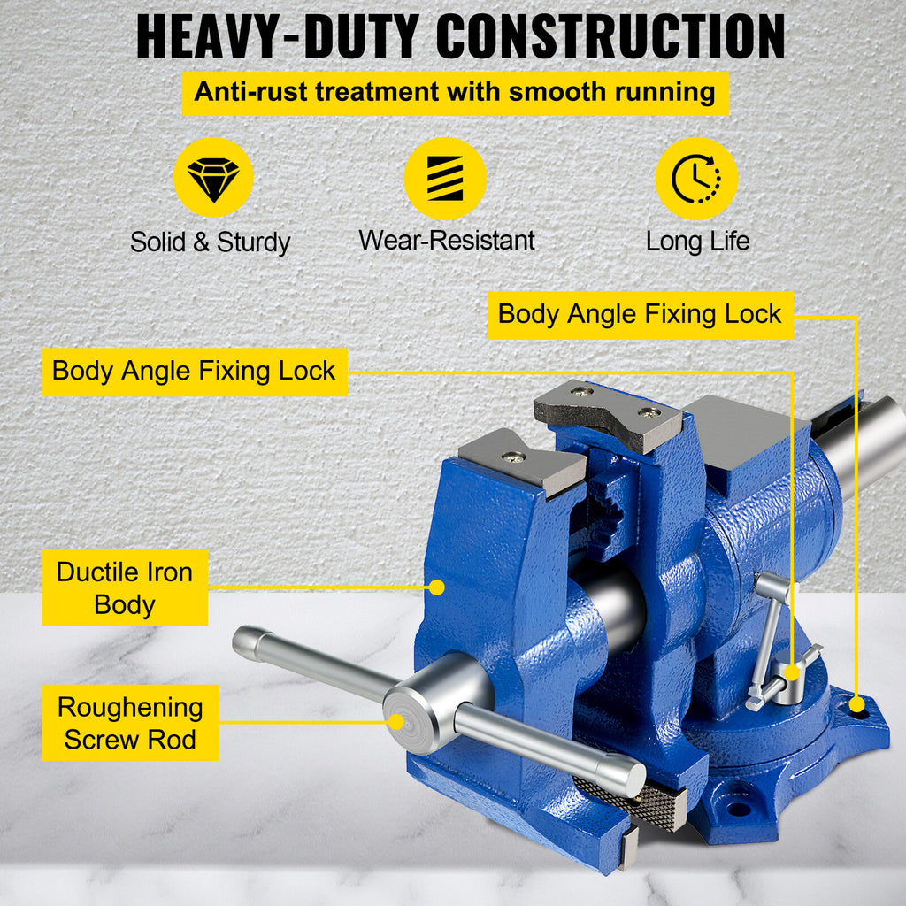 6-Inch Heavy Duty Bench Vise with 360° Swivel Base and High Clamping Force