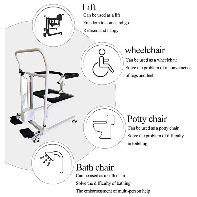 Transfer Lift Chair for Elderly Height Adjustable Electric Wheelchair 180° Split