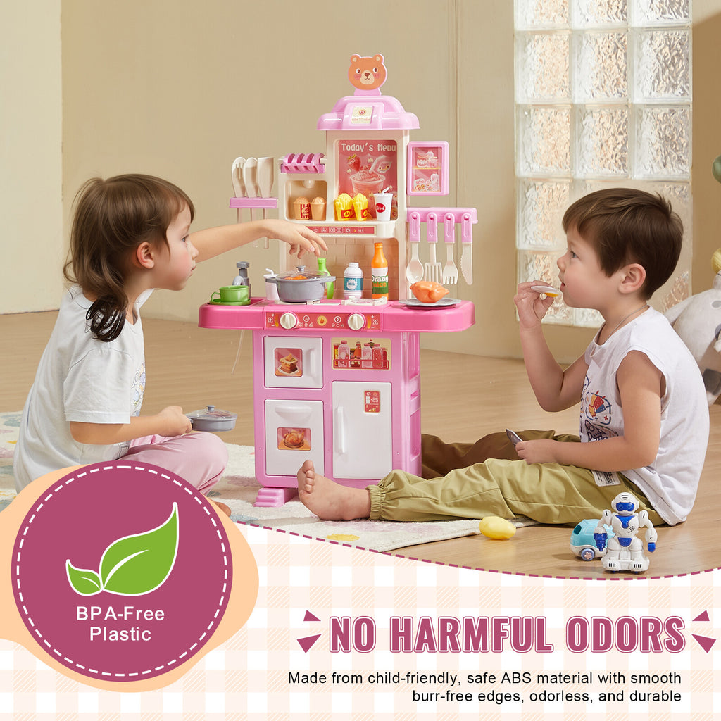 Interactive Pink Kitchen Playset for Kids with 48 Accessories and Realistic Sounds