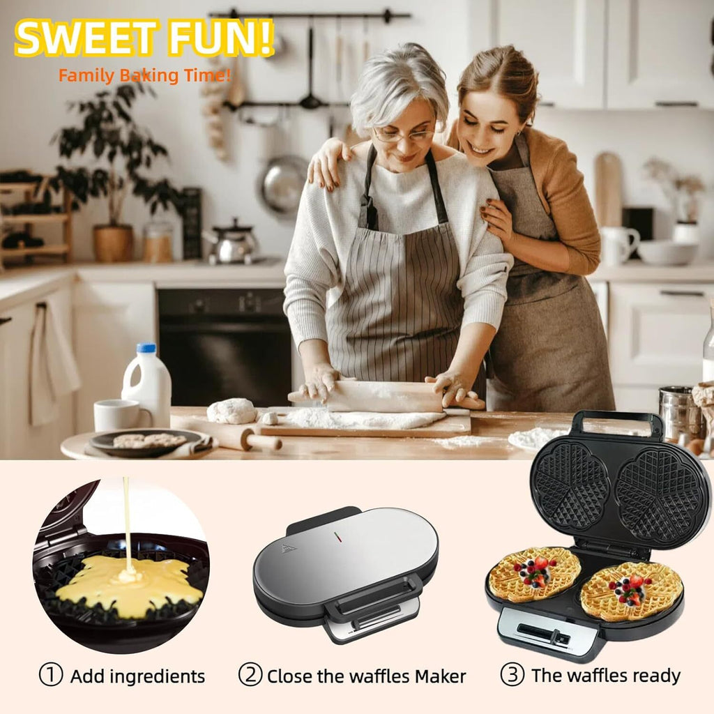 Electric Waffle Maker for Classic Heart Waffles Baking Non-Stick Breakfast Maker