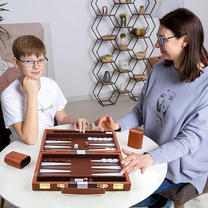 18 inch Premium Leather Backgammon Board Game Set Large Classic Board Game Case
