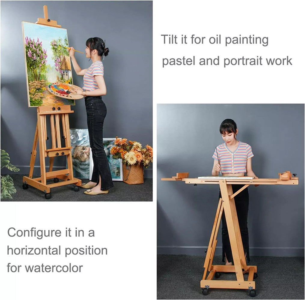 Artist Easel H-Frame Easel Large Studio Heavy-Duty Wood Painting Art Easel Stand