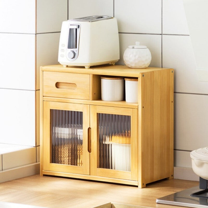 Bamboo Countertop Cupboard 2 Tier Pantry Kitchen Desk Tea Coffee Storage Cabinet
