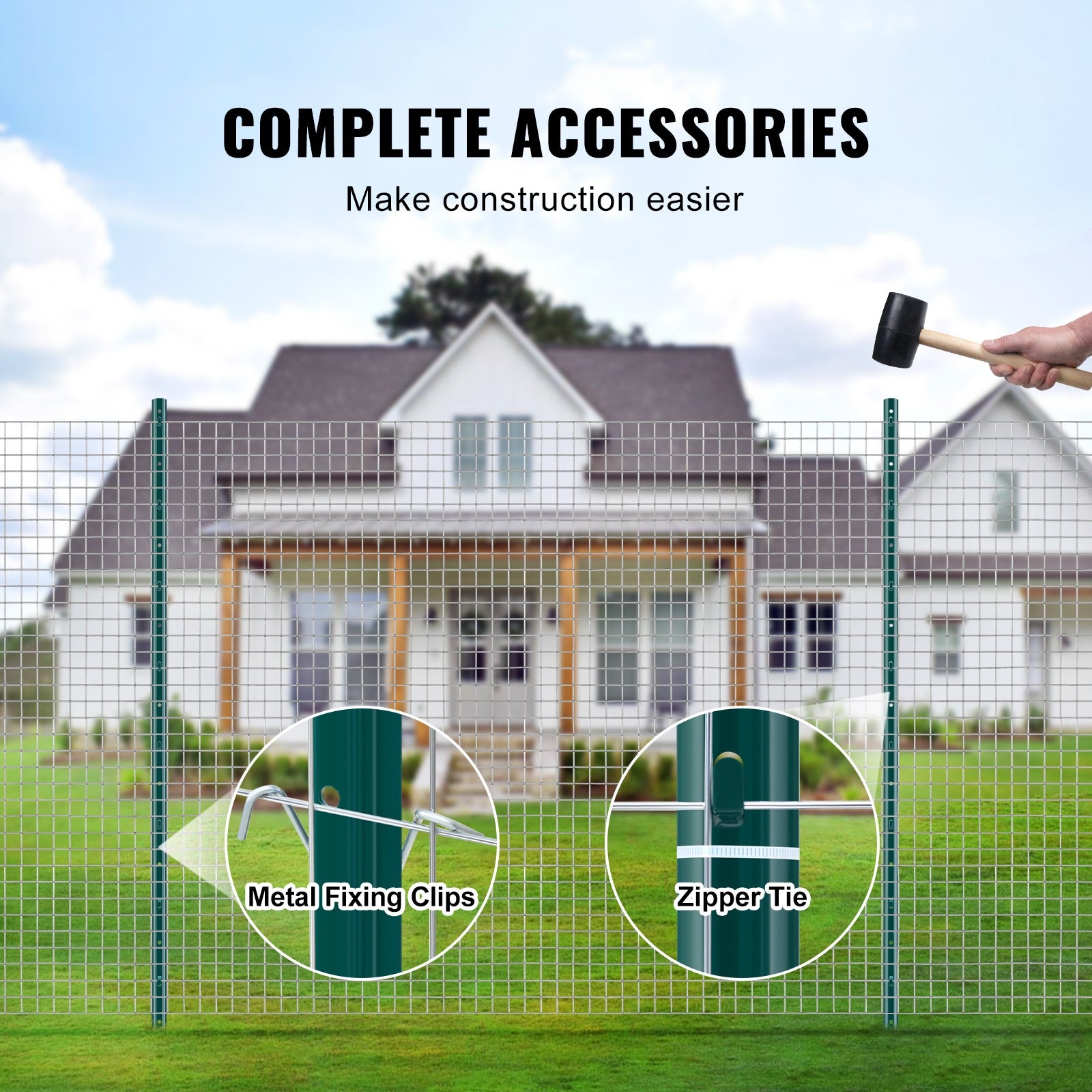 5 Ft U-Channel Metal Fence Posts, Set of 10, Durable Green