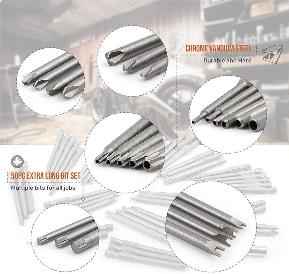 50pcs Screwdriver Bit Set Hex Star Bits Philips Square Spanner Bits w/Case 75mm