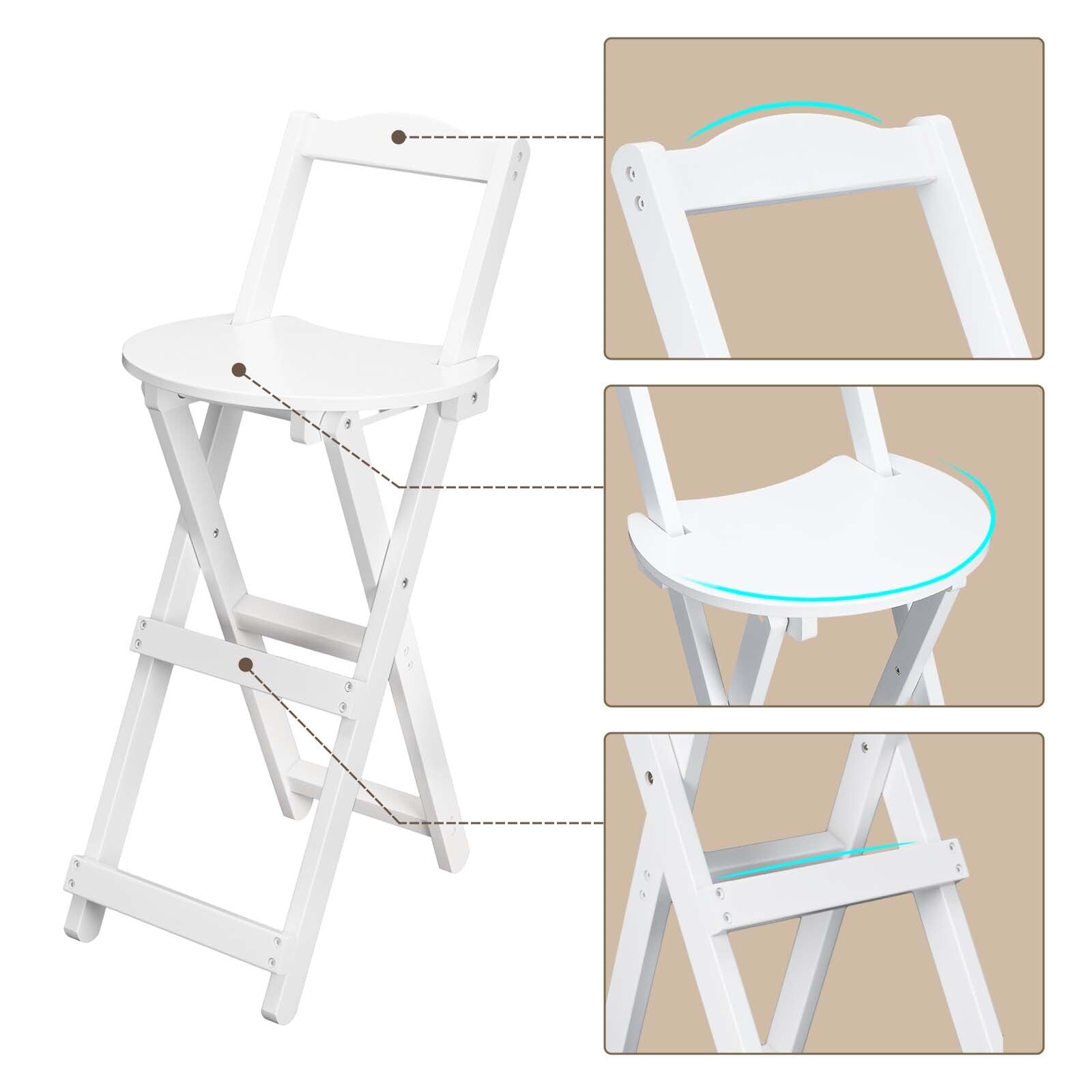 Bamboo Bar Stool Foldable Design W/ Ergonomic Backrest Space-saving For Bars