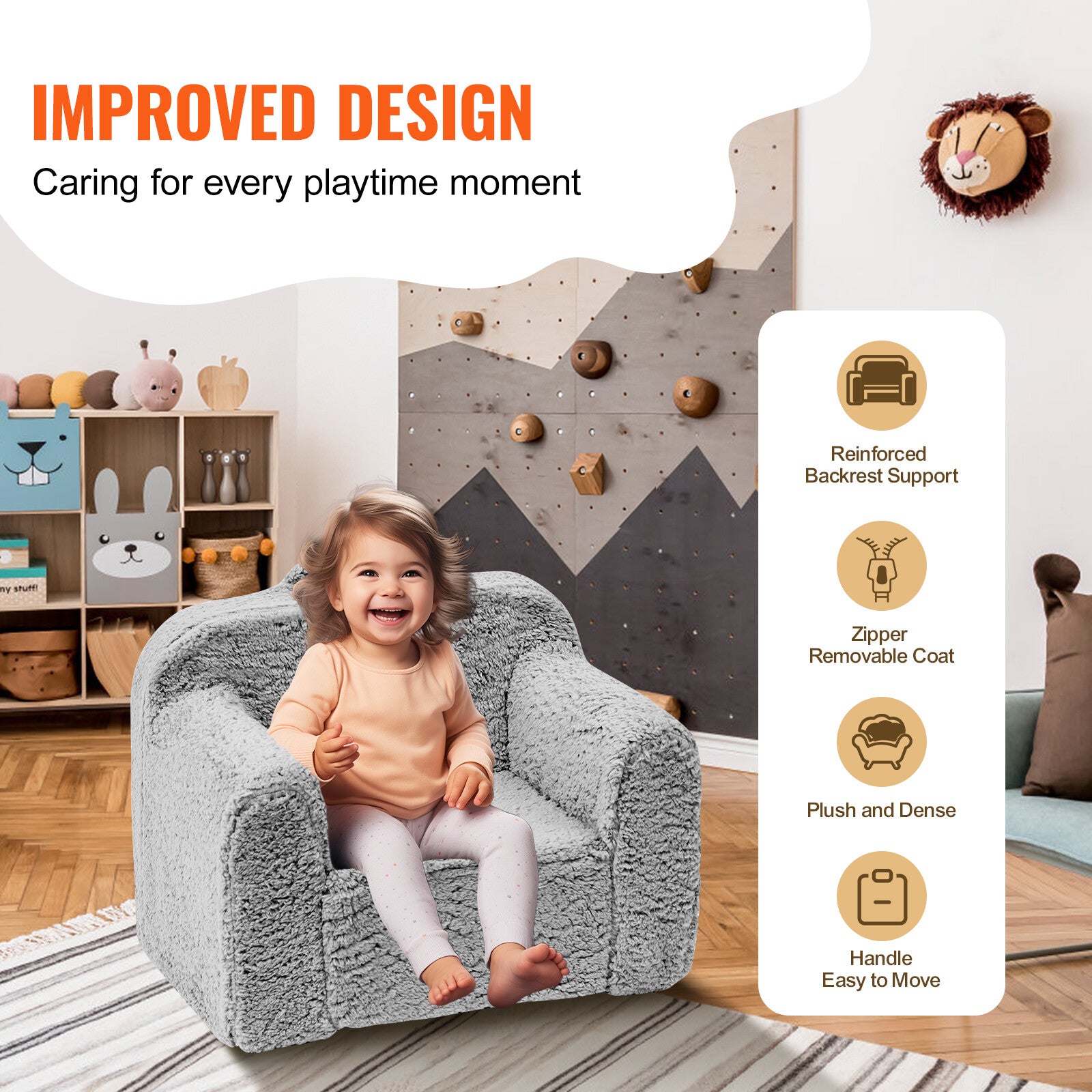 Children's Sherpa Armchair with High-Density Sponge for Ages 18 Months+