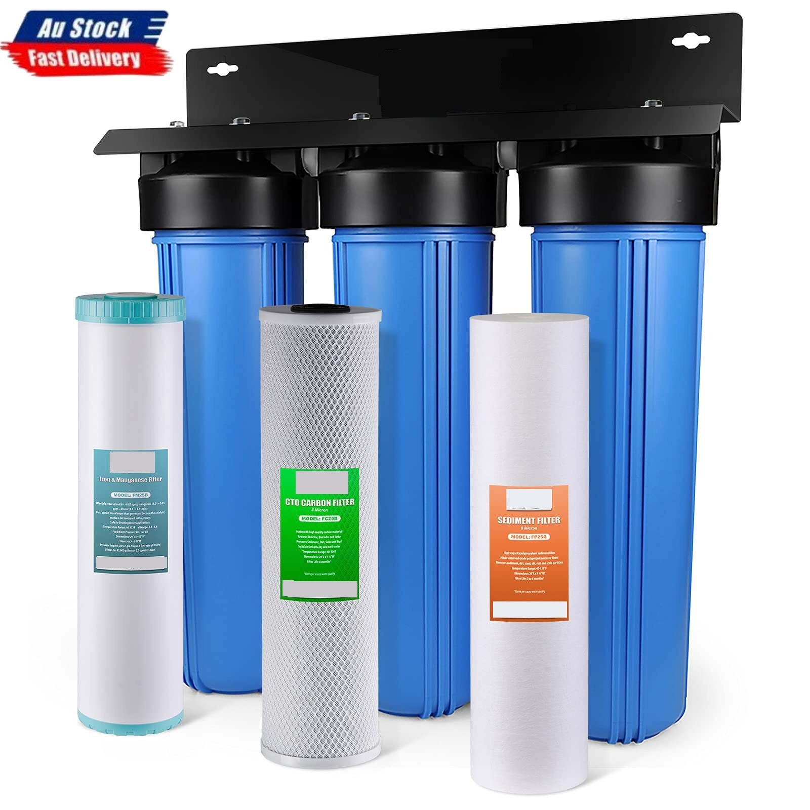 20"x4.5" Big Blue Whole 3 Stages Water Filter System Household Water Purifying