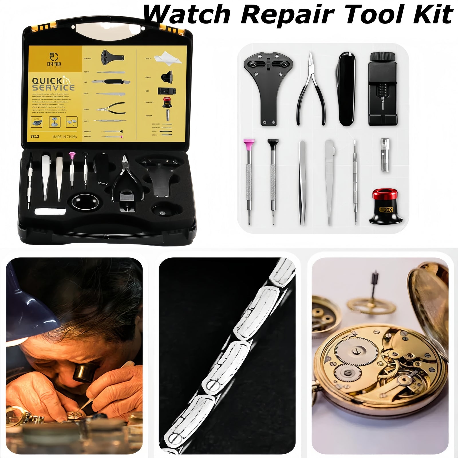 17 Pieces 7812 Professional Grade Quick Service Watch Repair Kit in Carry Case