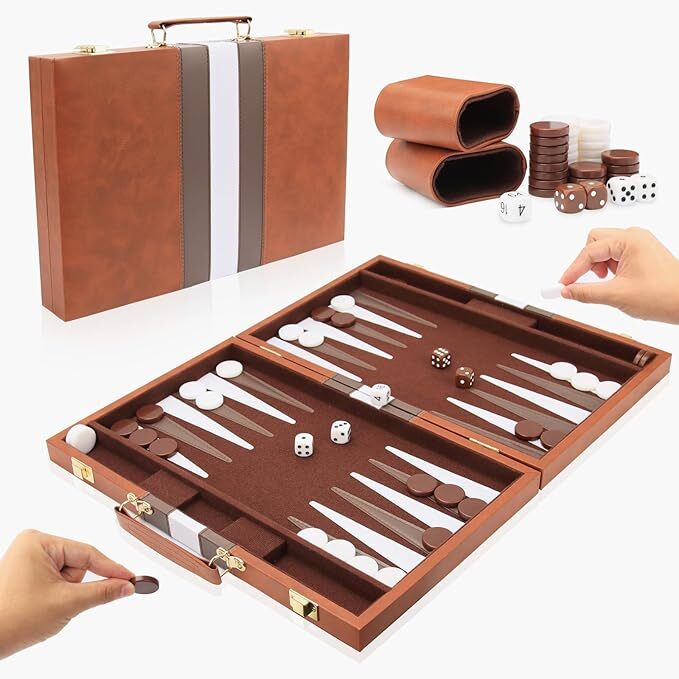 18inch Backgammon Set Classic Board Game Premium Leather Case Portable Game Set