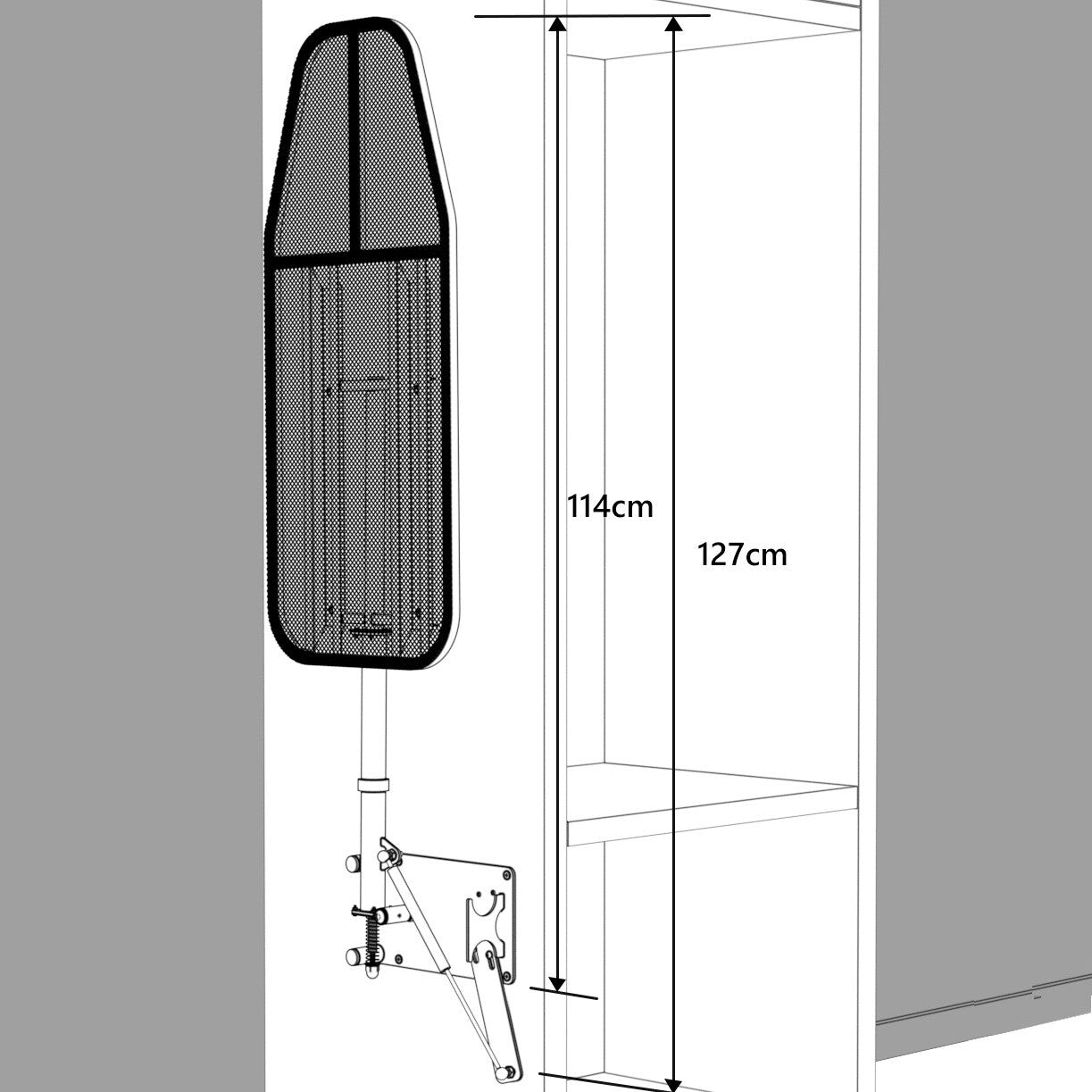 Hidden Ironing Board Wardrobe Cabinet Built-In Push Drop Down Ironing Board