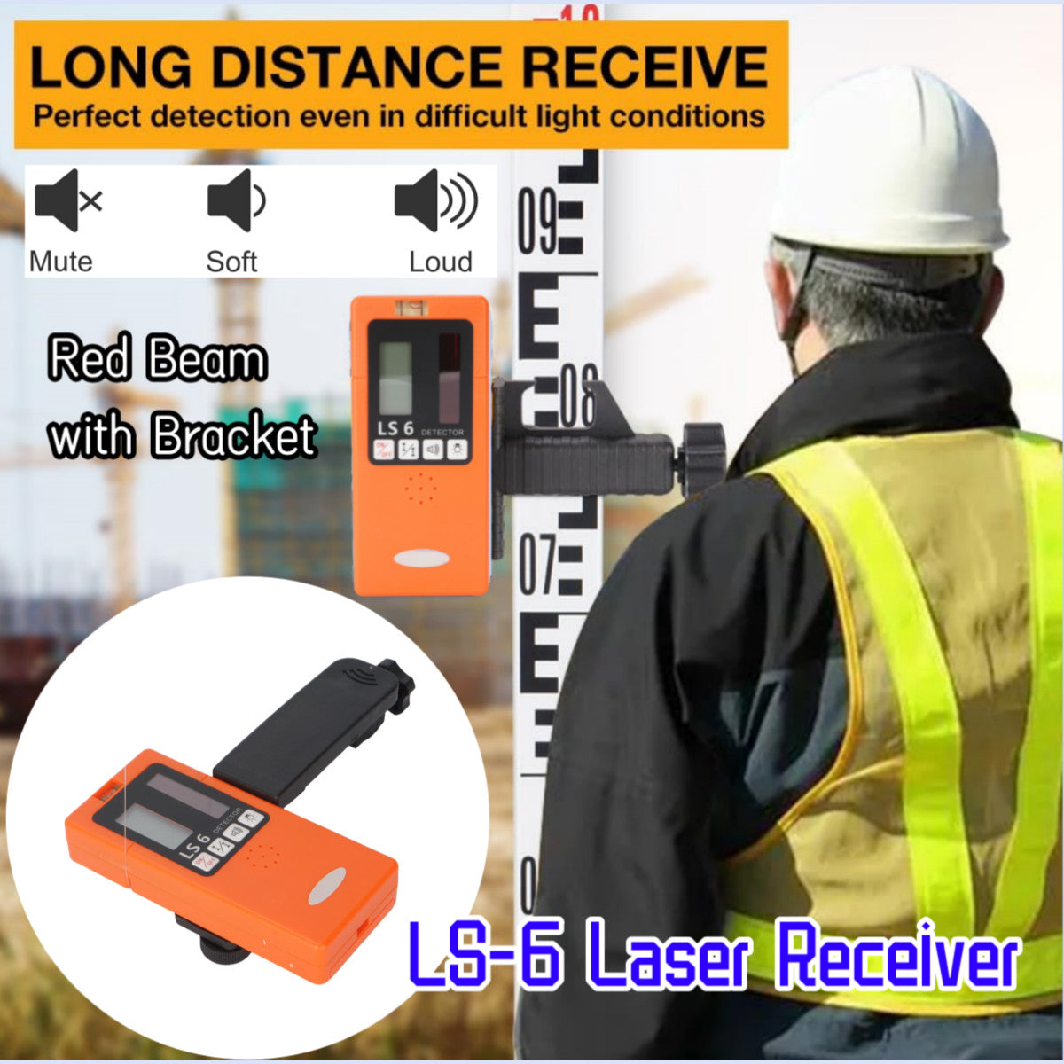 Laser Receiver LS-6 Outdoor Mode Laser Detector Available For Pulsing Red Beam
