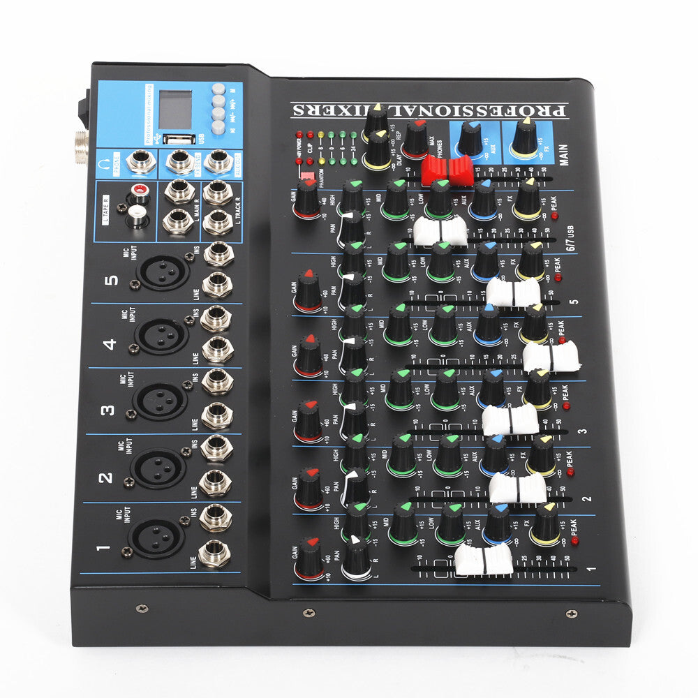 7 Channel Bluetooth Mixer DJ Live Studio Audio Mixer USB Console Amplifier AUX