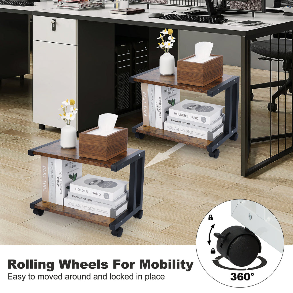 Under Desk Printer Stand 2 Tier Printer Rolling Cart Rack Storage Shelf w/Wheels