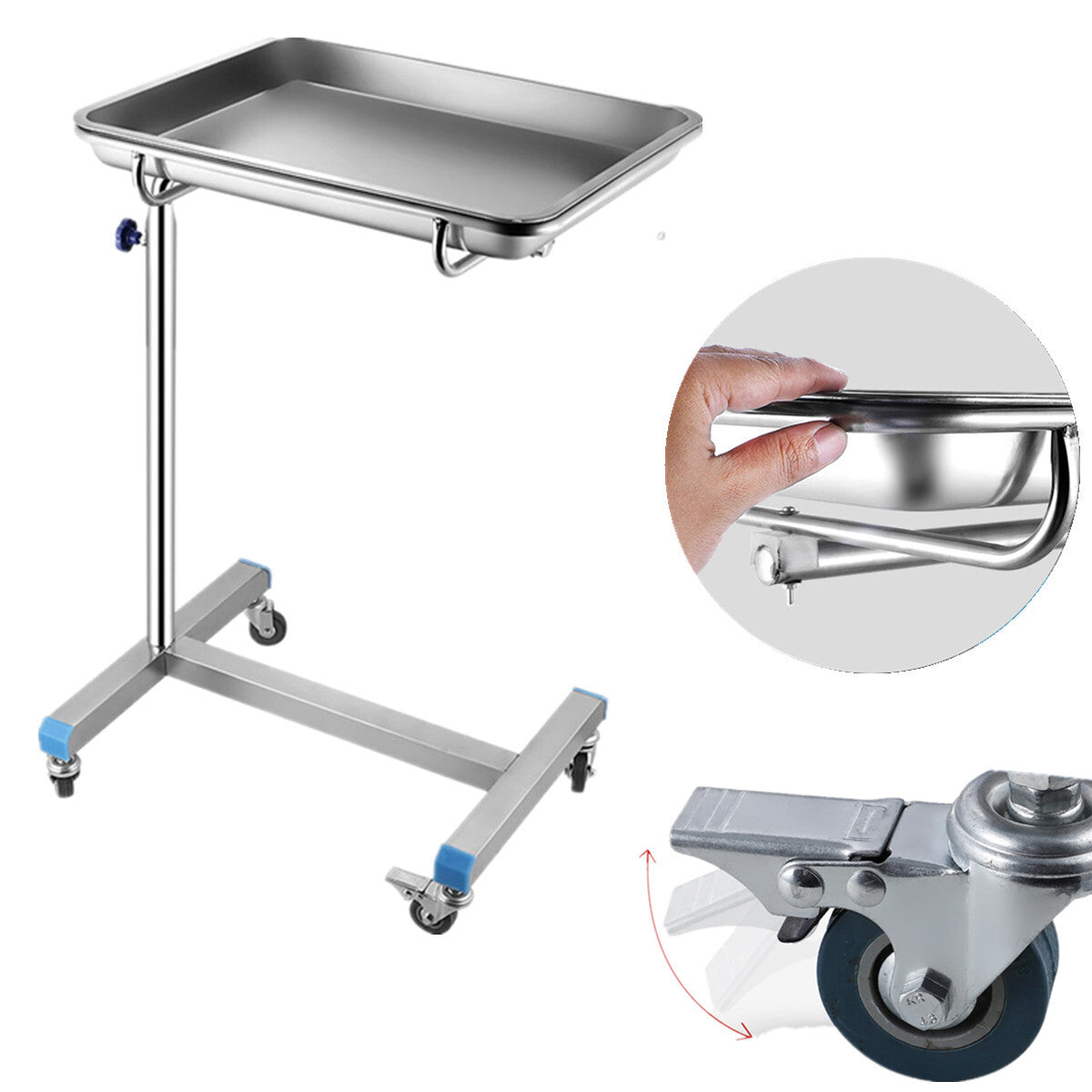 Mobile Mayo Tray Stainless Steel Trolley Surgical Medical Salon Instrument Cart