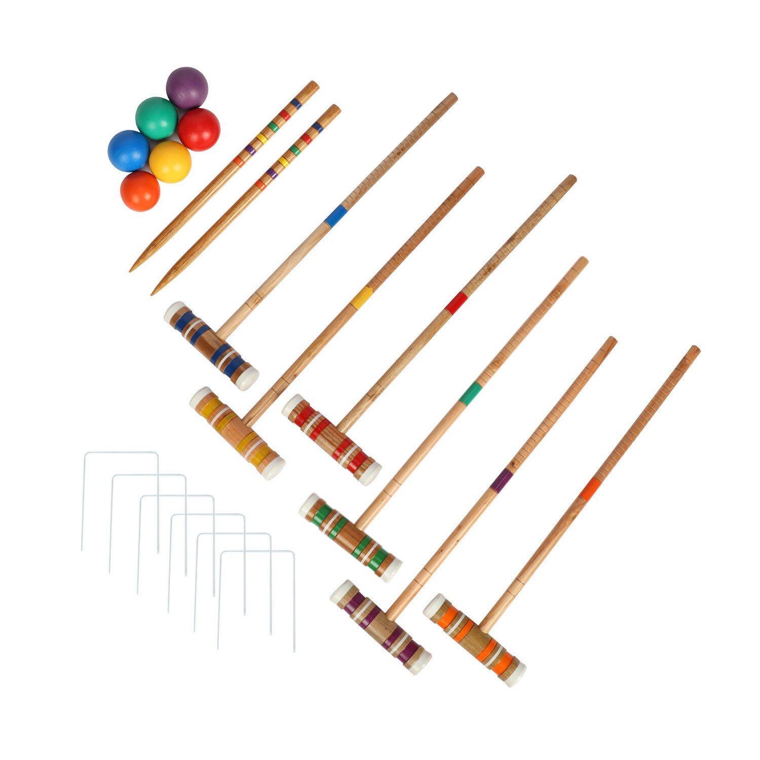6-Players Croquet Set W/Wooden Mallets Ball Stakes For Lawn Backyard Wild Sports