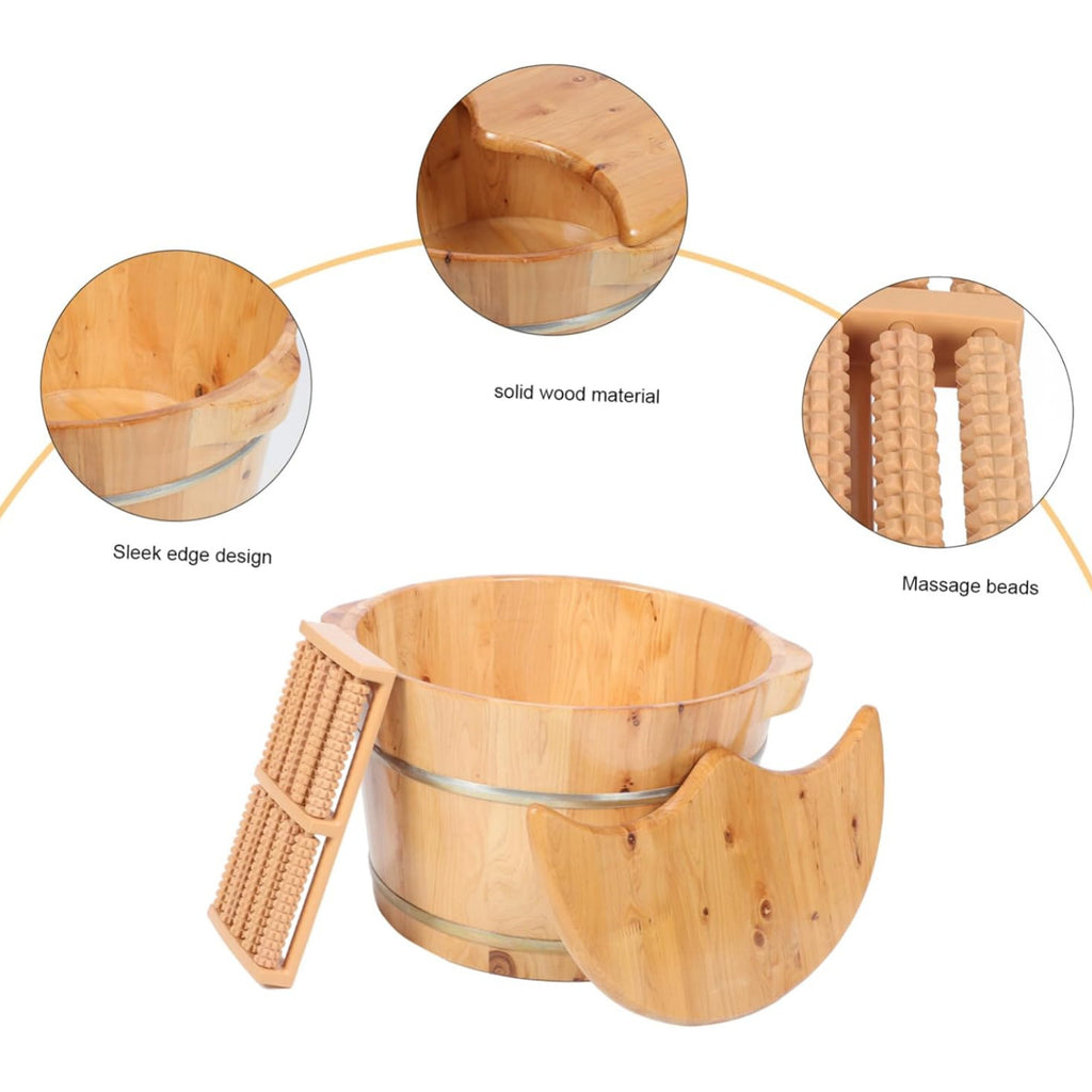 Wooden Foot Bucket Foot Basin with Lid Foot Massagers Soaking Basin Pedicure Tub