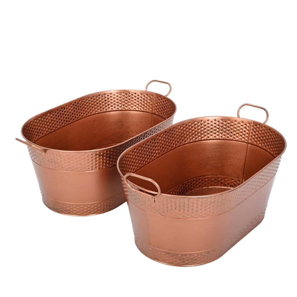 2pcs Vintage Copper Ice Buckets Champagne Cooler Beverage Buckets Home Bar Use
