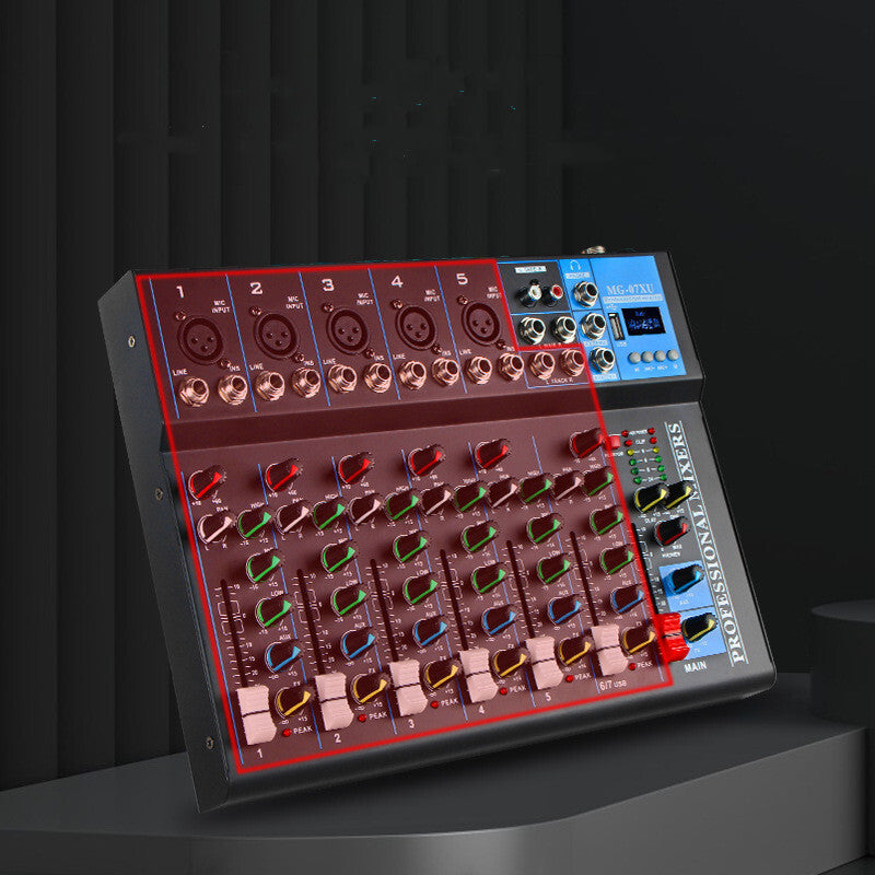 Bluetooth Portable Audio Mixer w/USB DJ Sound Mixing Console 7-Channel