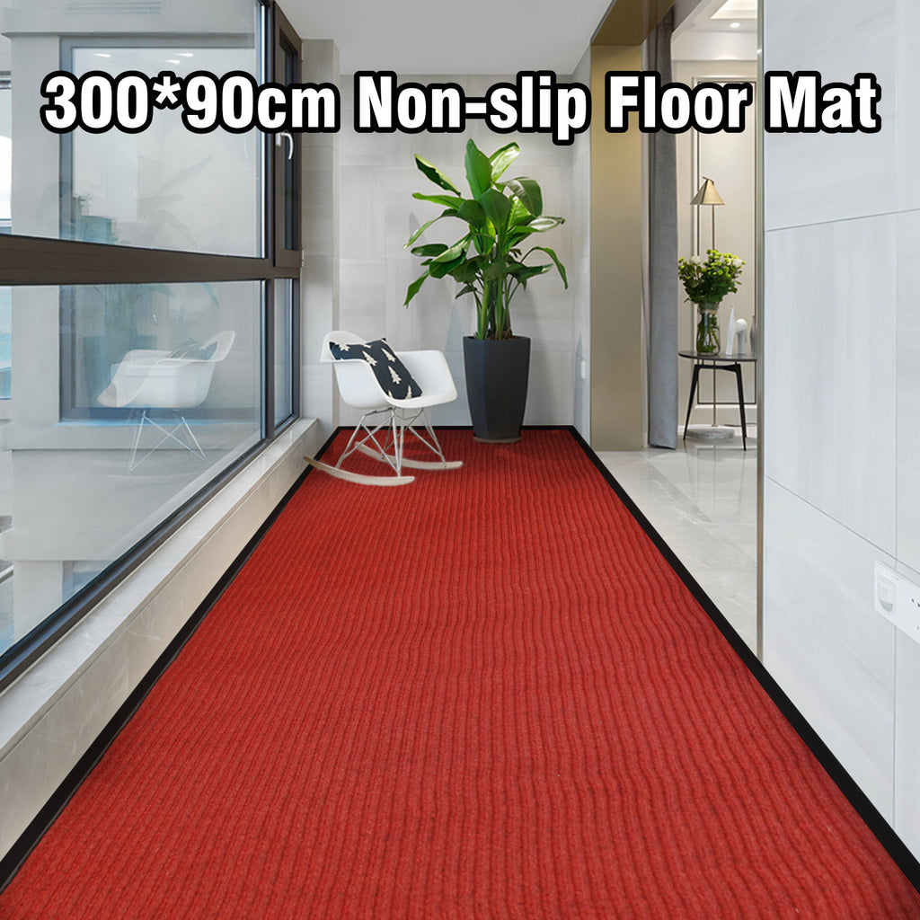 3x10' Floor Carpet Non Slip Rubber Door Mat Entrance Hallway Runner Rug Red Mat