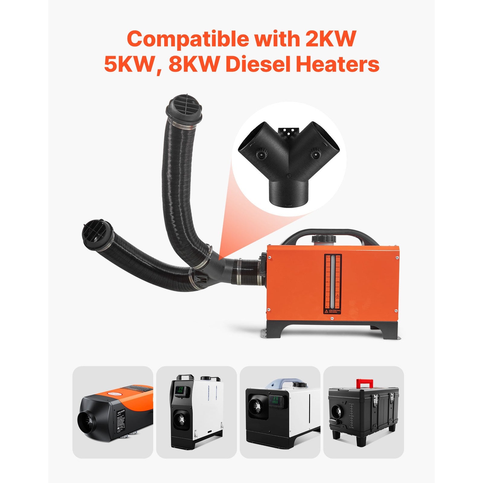 Diesel Heater Connector 75mm 3-Way Y Branch Air Vent Duct for Heating