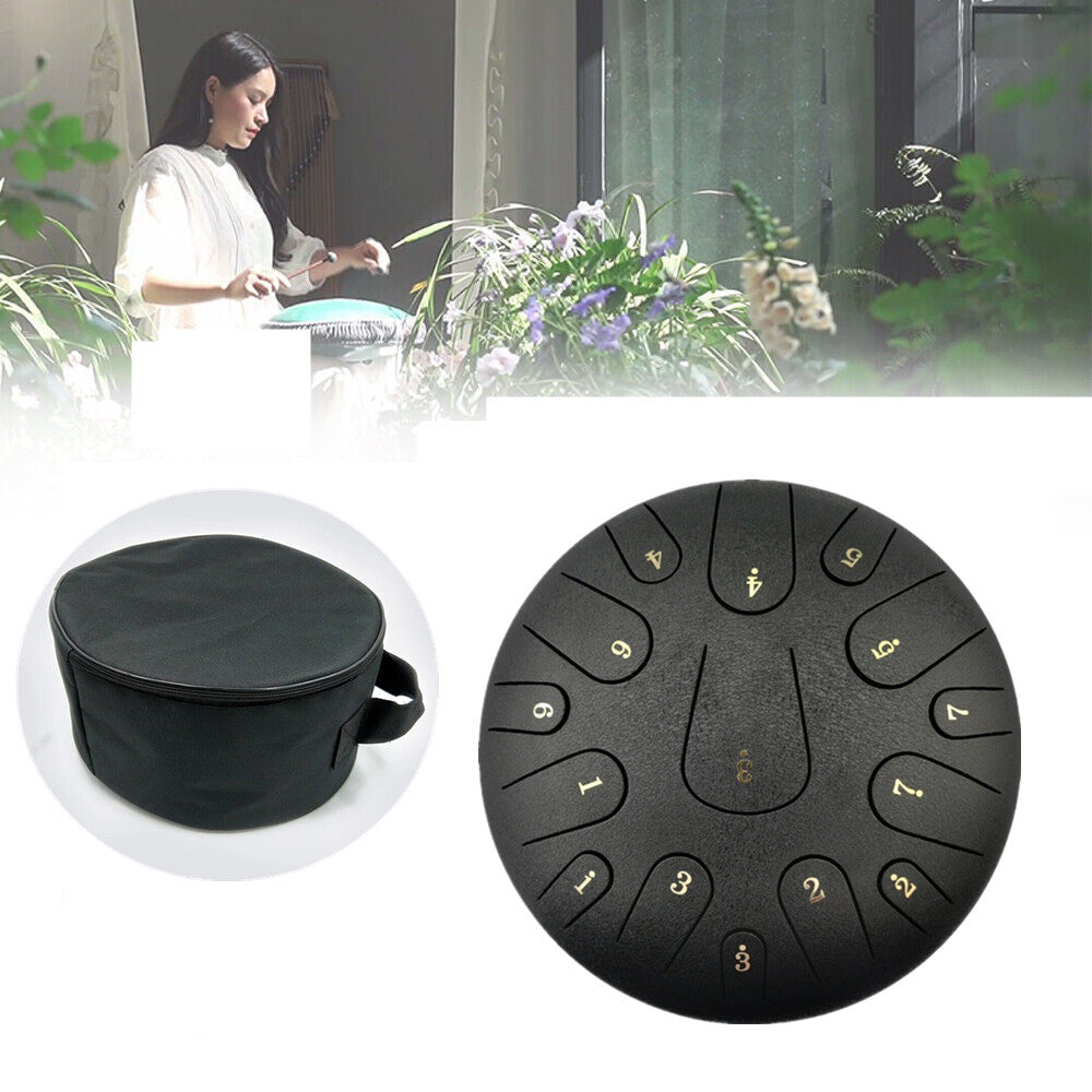 12" Handpan 15 Notes Steel Tongue Drum Percussion Instrument C Major Music