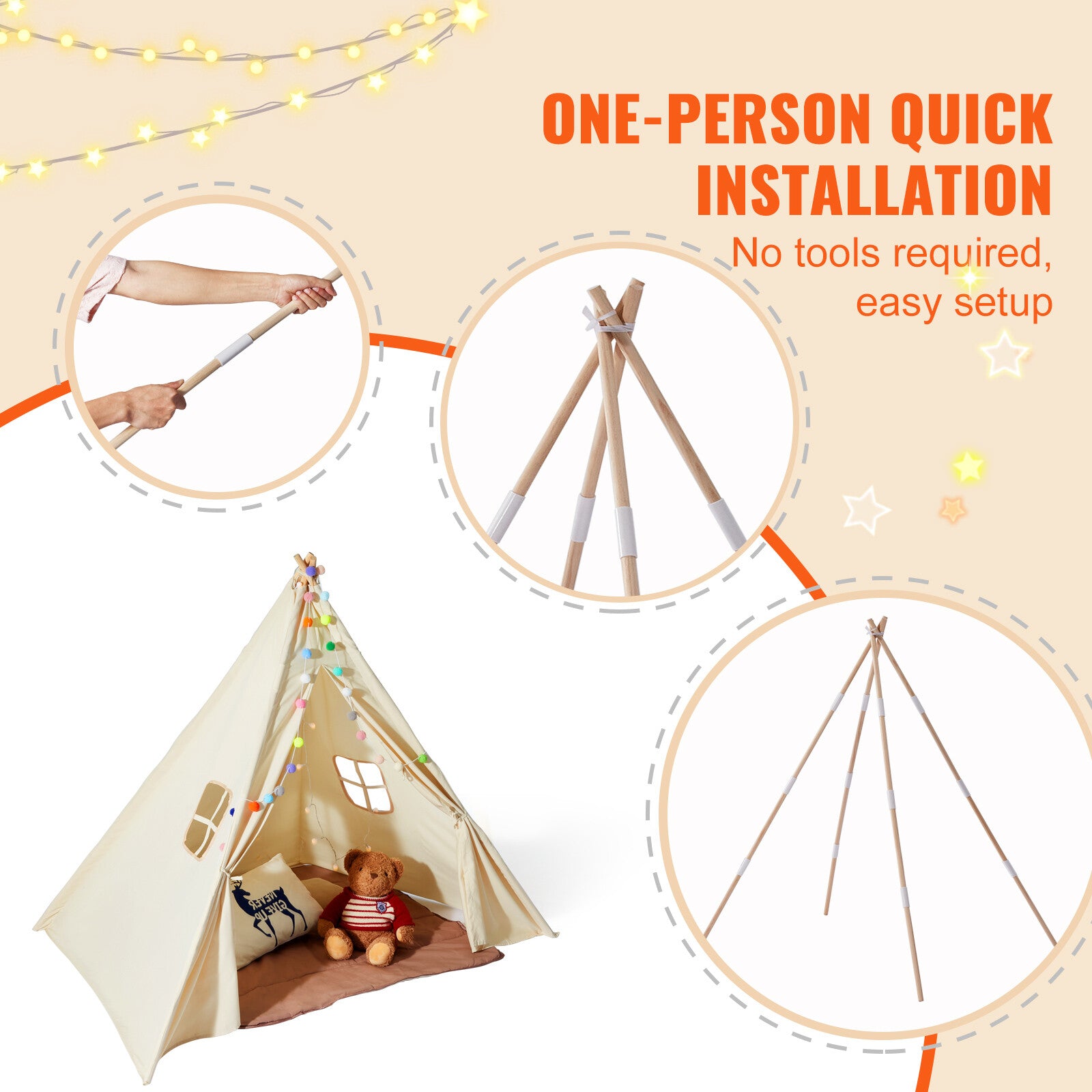 Cozy Kids Teepee Tent with Mat & Balls for Indoor/Outdoor Play (1-5 Years)
