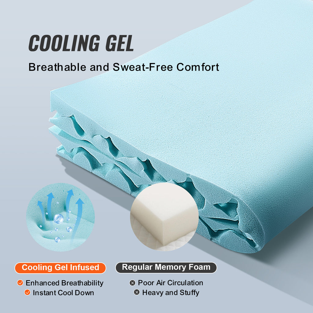 Queen Size Cooling Gel Memory Foam Mattress Topper - 2 Inch Comfort Layer