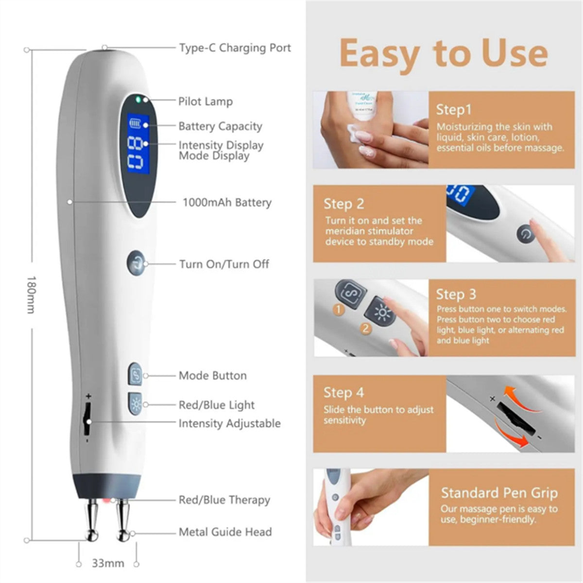 Electronic Acupuncture Pen Meridian Acupressure Point Massage Pulse Therapy