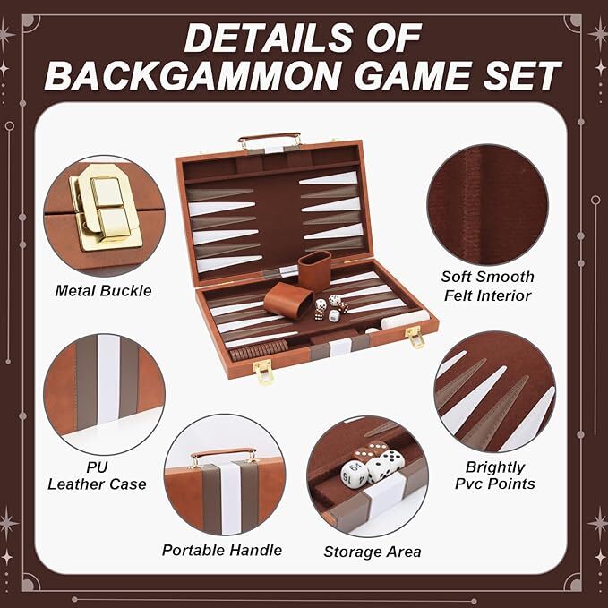 18inch Backgammon Set Classic Board Game Premium Leather Case Portable Game Set
