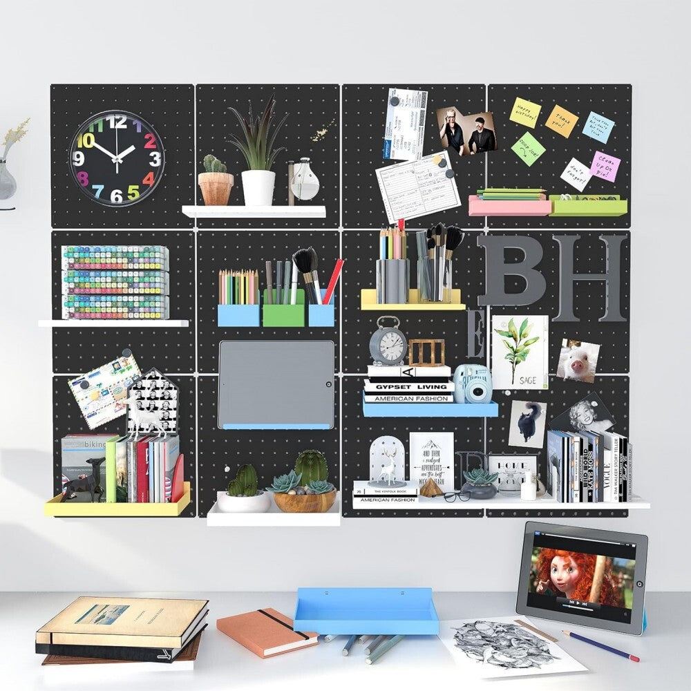12"×12"  4×Black Metal Pegboard Panels for Kitchen Living Room Bathroom Office