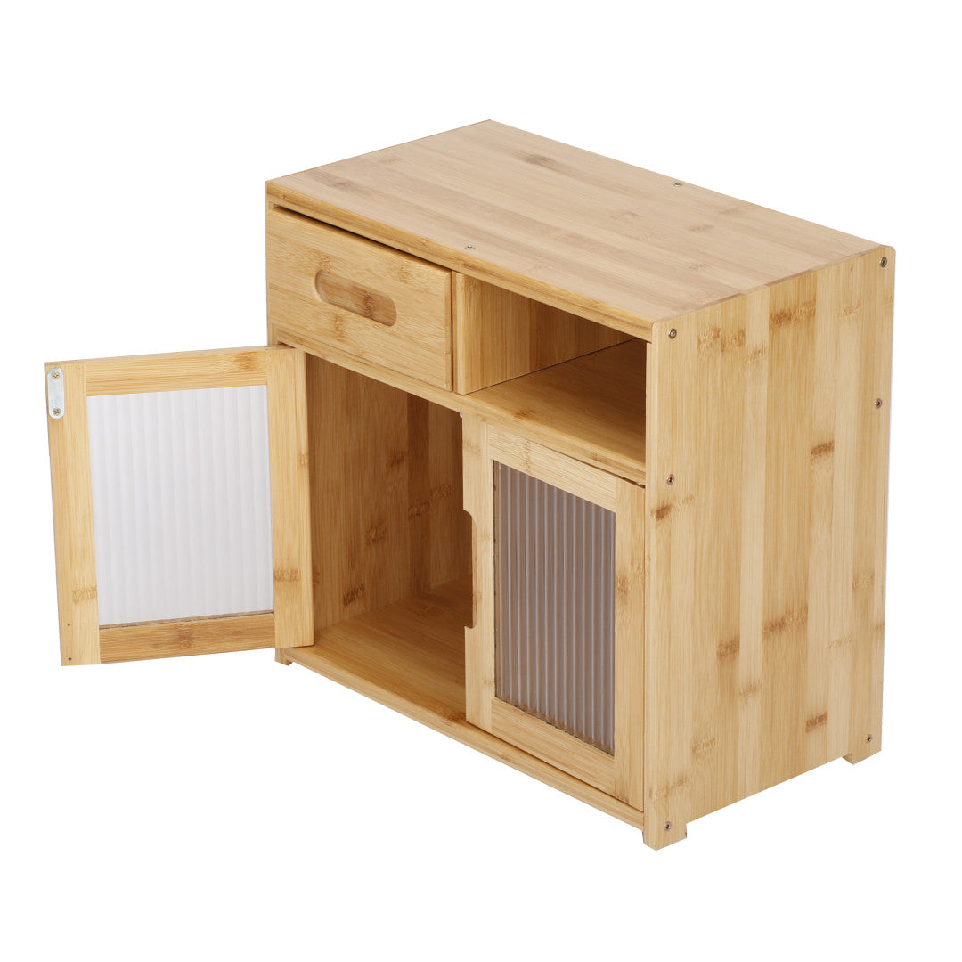 Bamboo Countertop Cupboard 2 Tier Pantry Kitchen Desk Tea Coffee Storage Cabinet