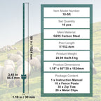 5 Ft U-Channel Metal Fence Posts, Set of 10, Durable Green