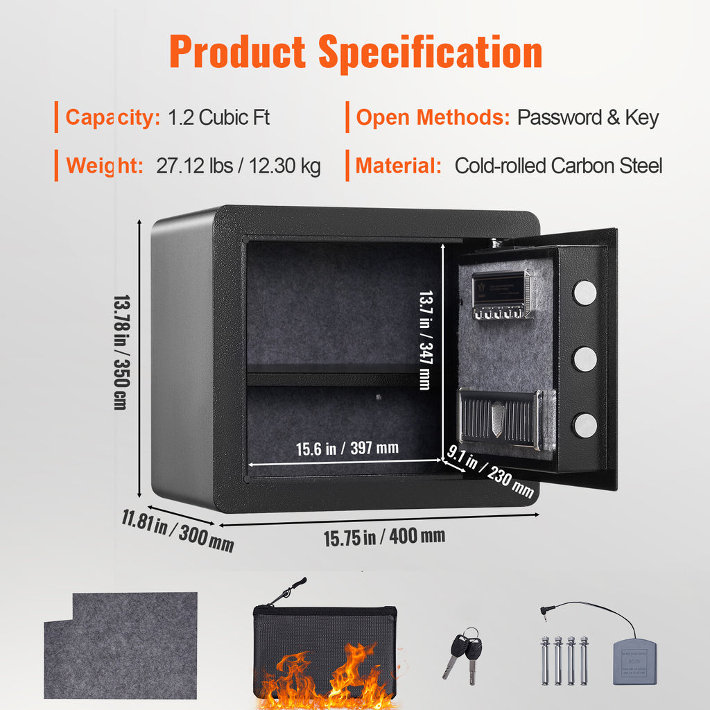 1.2C Steel Digital Safe Box with Dual Lock System for Home or Office Use