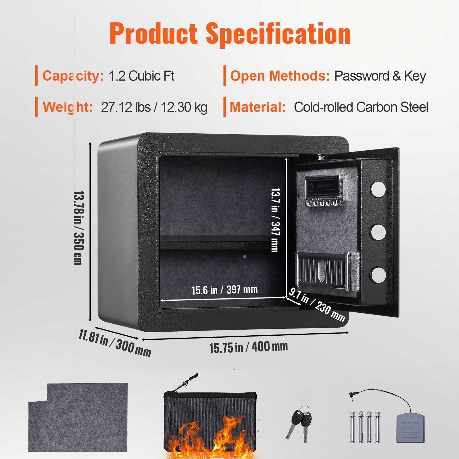 1.2C Steel Digital Safe Box with Dual Lock System for Home or Office Use