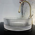 Bathroom Basin Round Glass Vanity Basin Above Counter Transparent Hand Wash Bowl