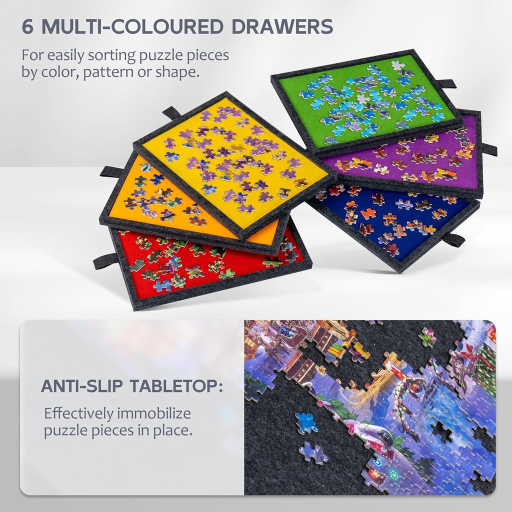 2000 Piece Tilting & Foldable Puzzle Board with 6 Colored Drawers & Cover Adjust